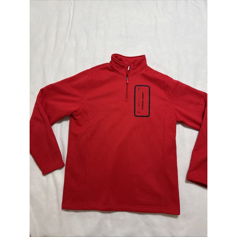 Under Armour Sweater Mens Size L Red 1/4 Zip Up Pullover Sweatshirt